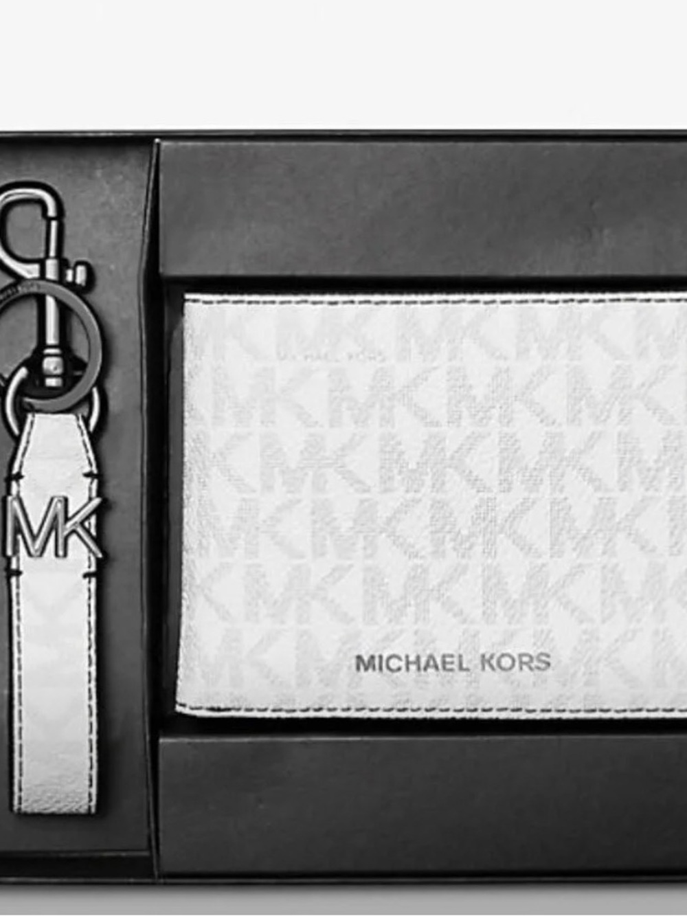 Michael Kors White/Light Ivory Card Holder with MK Key Fob